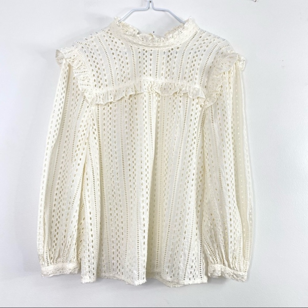 Madewell size M eyelet tie back mockneck balloon sleeve top!